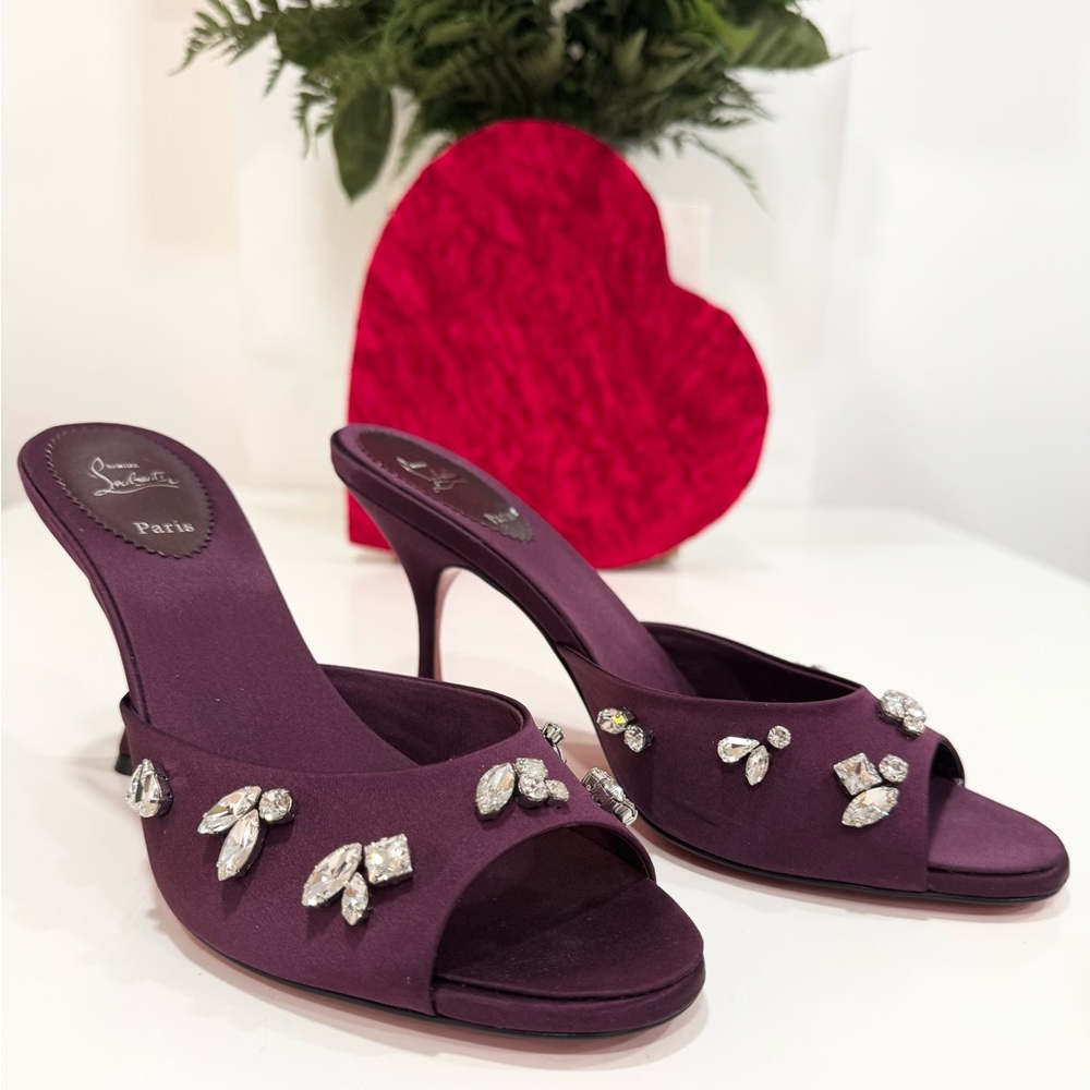 CHRISTIAN LOUBOUTIN Degraqueen 85mm heel Embellished Mules - Merlot - Picture 4 of 12